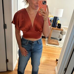 Elegant Rust V-Neck Women's Top